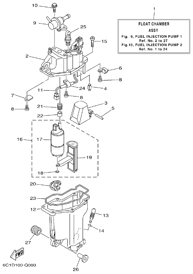 Yamaha F50HET, F60FET, F50HEHD, F60FEHT FUEL INJECTION PUMP 1 parts diagram